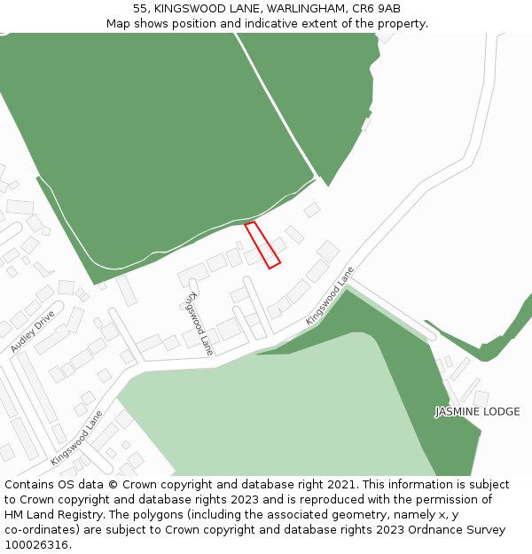 55, KINGSWOOD LANE, WARLINGHAM, CR6 9AB: Location map and indicative extent of plot