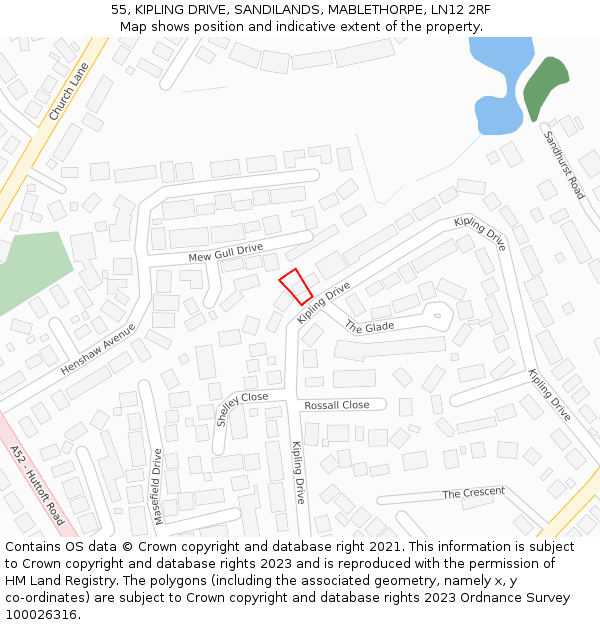 55, KIPLING DRIVE, SANDILANDS, MABLETHORPE, LN12 2RF: Location map and indicative extent of plot