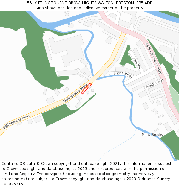 55, KITTLINGBOURNE BROW, HIGHER WALTON, PRESTON, PR5 4DP: Location map and indicative extent of plot