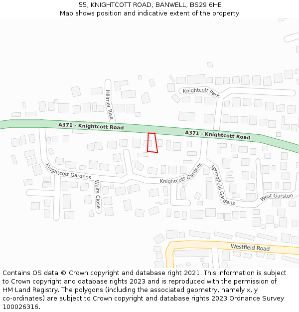 55, KNIGHTCOTT ROAD, BANWELL, BS29 6HE: Location map and indicative extent of plot