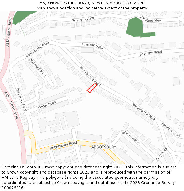 55, KNOWLES HILL ROAD, NEWTON ABBOT, TQ12 2PP: Location map and indicative extent of plot