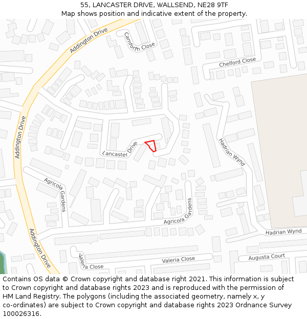 55, LANCASTER DRIVE, WALLSEND, NE28 9TF: Location map and indicative extent of plot