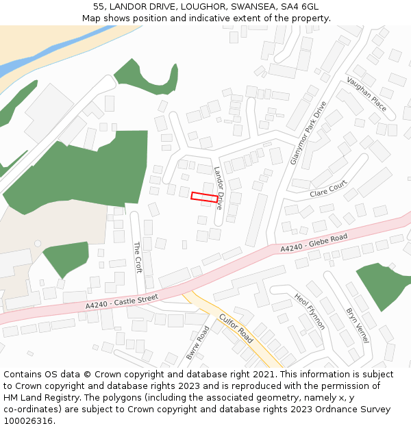 55, LANDOR DRIVE, LOUGHOR, SWANSEA, SA4 6GL: Location map and indicative extent of plot