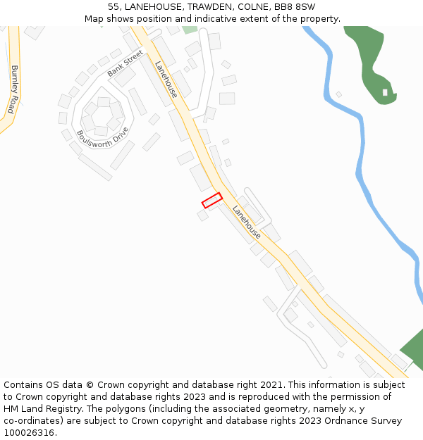 55, LANEHOUSE, TRAWDEN, COLNE, BB8 8SW: Location map and indicative extent of plot