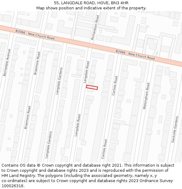 55, LANGDALE ROAD, HOVE, BN3 4HR: Location map and indicative extent of plot