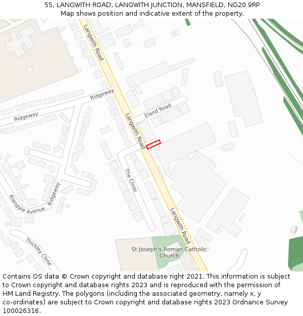 55, LANGWITH ROAD, LANGWITH JUNCTION, MANSFIELD, NG20 9RP: Location map and indicative extent of plot