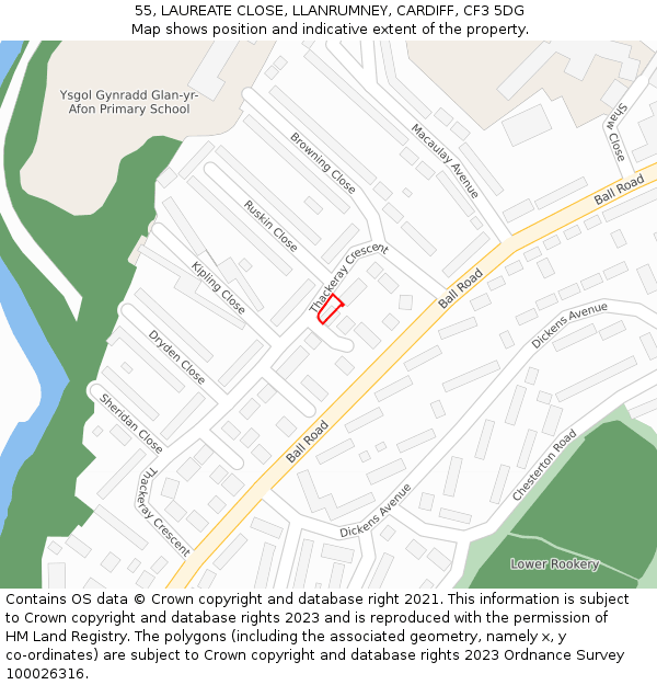 55, LAUREATE CLOSE, LLANRUMNEY, CARDIFF, CF3 5DG: Location map and indicative extent of plot