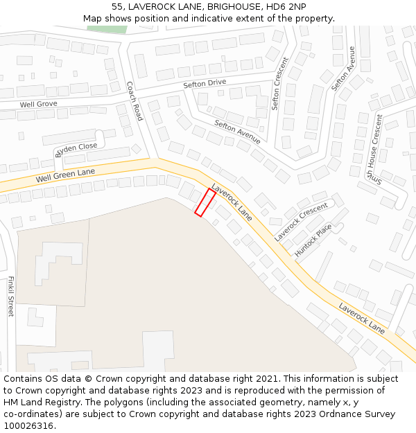 55, LAVEROCK LANE, BRIGHOUSE, HD6 2NP: Location map and indicative extent of plot