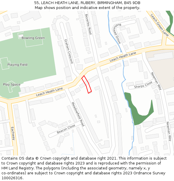 55, LEACH HEATH LANE, RUBERY, BIRMINGHAM, B45 9DB: Location map and indicative extent of plot