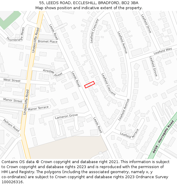 55, LEEDS ROAD, ECCLESHILL, BRADFORD, BD2 3BA: Location map and indicative extent of plot