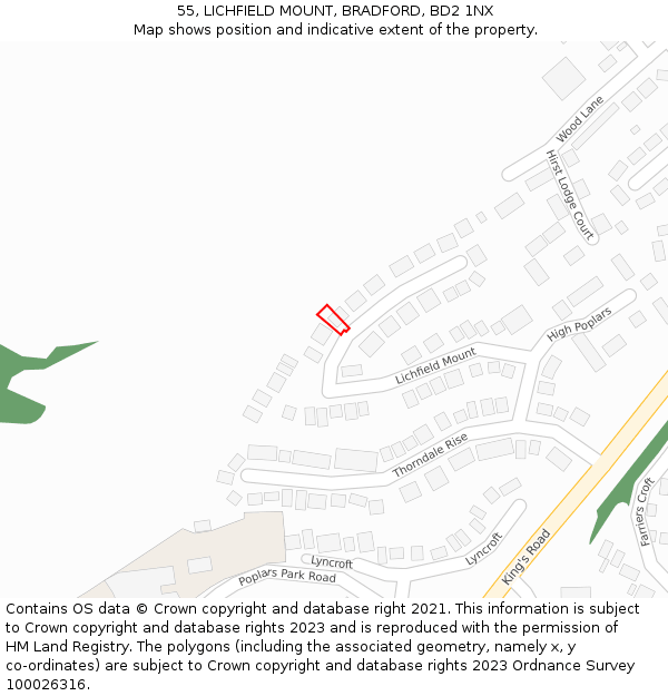 55, LICHFIELD MOUNT, BRADFORD, BD2 1NX: Location map and indicative extent of plot