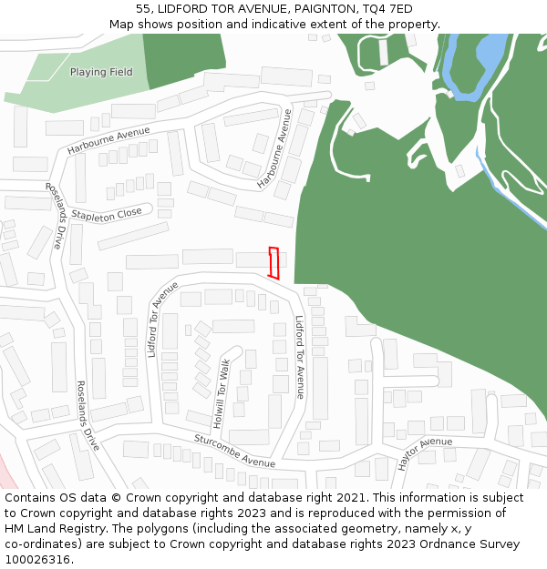 55, LIDFORD TOR AVENUE, PAIGNTON, TQ4 7ED: Location map and indicative extent of plot