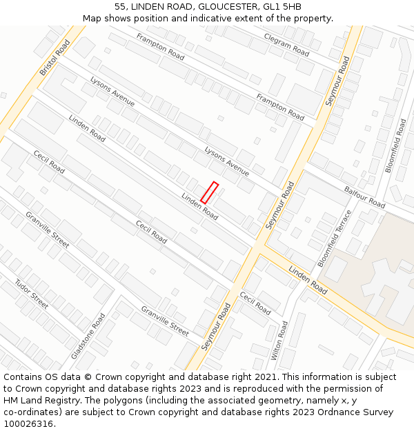 55, LINDEN ROAD, GLOUCESTER, GL1 5HB: Location map and indicative extent of plot