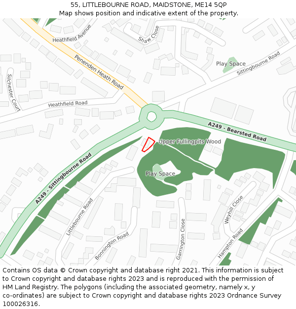 55, LITTLEBOURNE ROAD, MAIDSTONE, ME14 5QP: Location map and indicative extent of plot