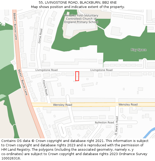 55, LIVINGSTONE ROAD, BLACKBURN, BB2 6NE: Location map and indicative extent of plot