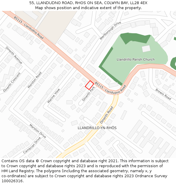 55, LLANDUDNO ROAD, RHOS ON SEA, COLWYN BAY, LL28 4EX: Location map and indicative extent of plot