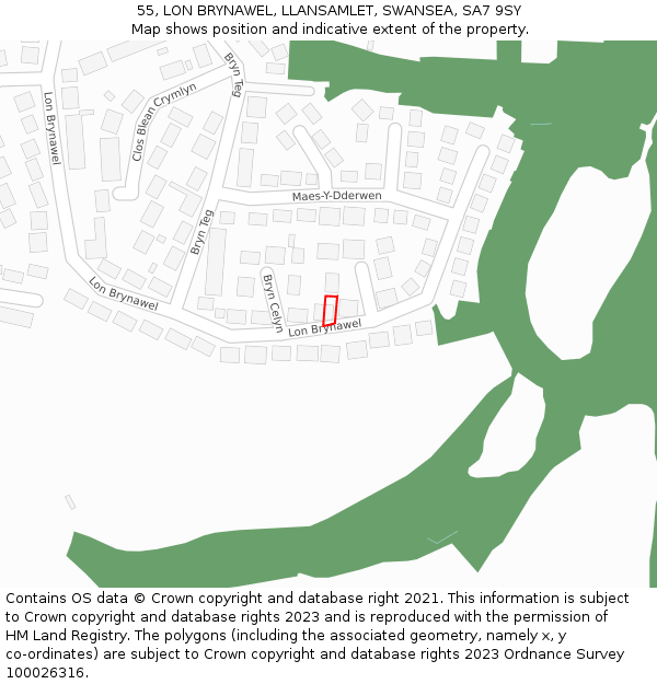 55, LON BRYNAWEL, LLANSAMLET, SWANSEA, SA7 9SY: Location map and indicative extent of plot