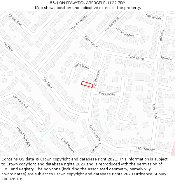 55, LON FFAWYDD, ABERGELE, LL22 7DY: Location map and indicative extent of plot