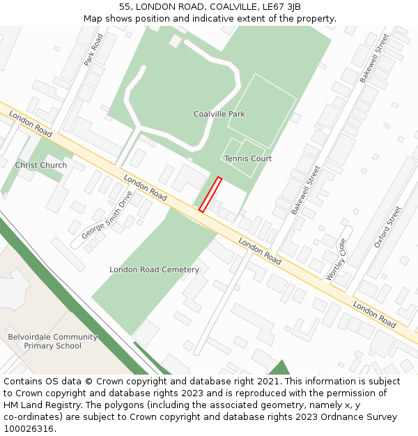 55, LONDON ROAD, COALVILLE, LE67 3JB: Location map and indicative extent of plot