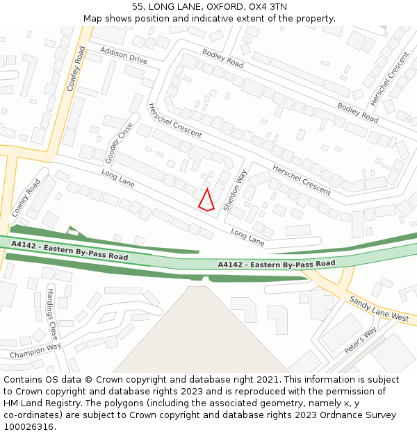 55, LONG LANE, OXFORD, OX4 3TN: Location map and indicative extent of plot