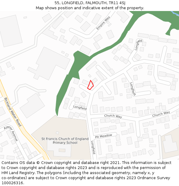 55, LONGFIELD, FALMOUTH, TR11 4SJ: Location map and indicative extent of plot