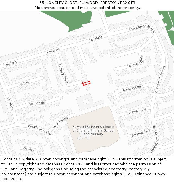 55, LONGLEY CLOSE, FULWOOD, PRESTON, PR2 9TB: Location map and indicative extent of plot