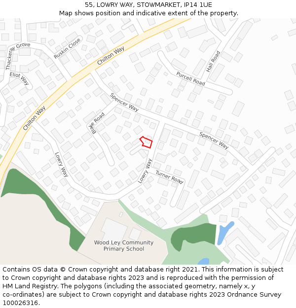 55, LOWRY WAY, STOWMARKET, IP14 1UE: Location map and indicative extent of plot