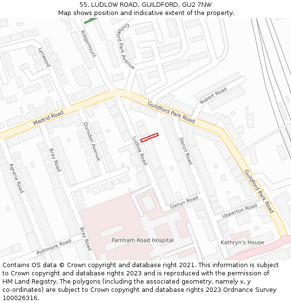 55, LUDLOW ROAD, GUILDFORD, GU2 7NW: Location map and indicative extent of plot