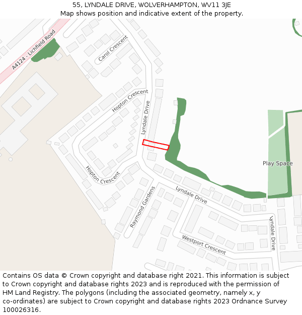 55, LYNDALE DRIVE, WOLVERHAMPTON, WV11 3JE: Location map and indicative extent of plot