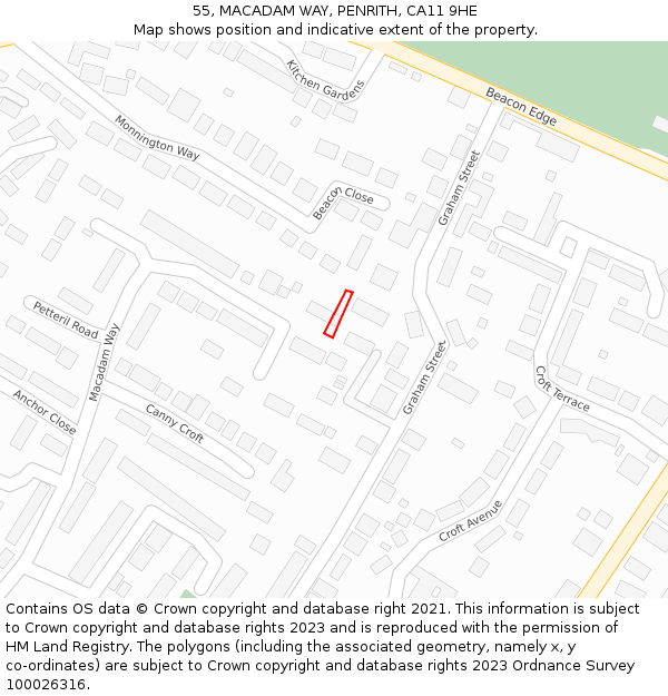 55, MACADAM WAY, PENRITH, CA11 9HE: Location map and indicative extent of plot