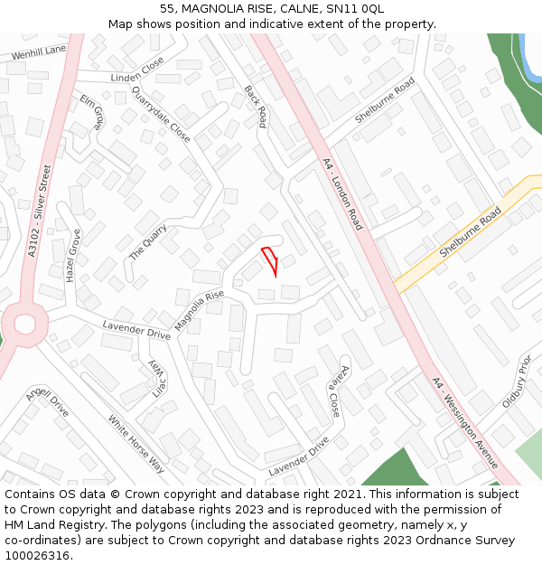 55, MAGNOLIA RISE, CALNE, SN11 0QL: Location map and indicative extent of plot