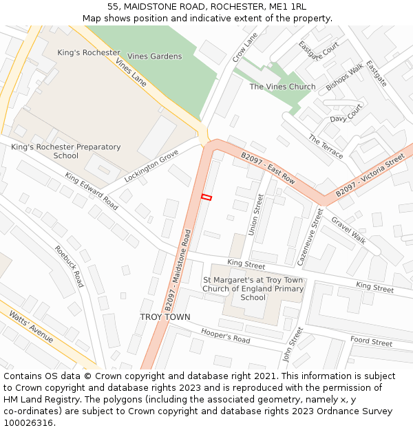 55, MAIDSTONE ROAD, ROCHESTER, ME1 1RL: Location map and indicative extent of plot