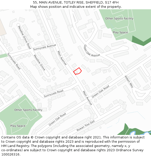 55, MAIN AVENUE, TOTLEY RISE, SHEFFIELD, S17 4FH: Location map and indicative extent of plot