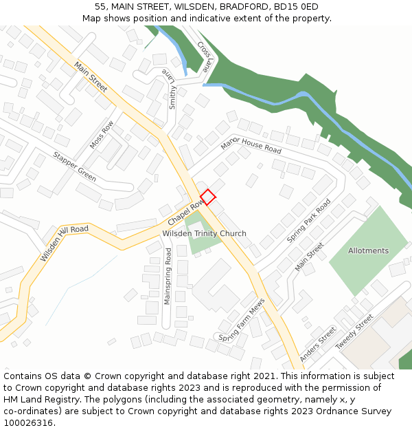 55, MAIN STREET, WILSDEN, BRADFORD, BD15 0ED: Location map and indicative extent of plot