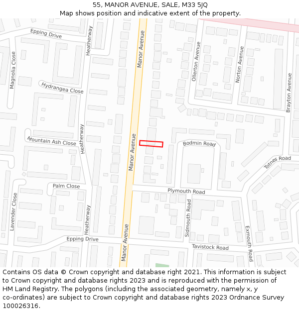 55, MANOR AVENUE, SALE, M33 5JQ: Location map and indicative extent of plot