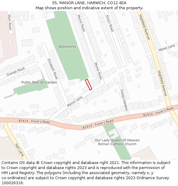 55, MANOR LANE, HARWICH, CO12 4EA: Location map and indicative extent of plot