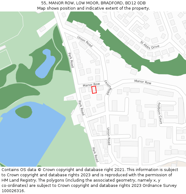 55, MANOR ROW, LOW MOOR, BRADFORD, BD12 0DB: Location map and indicative extent of plot