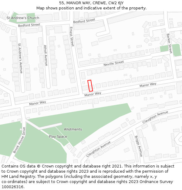 55, MANOR WAY, CREWE, CW2 6JY: Location map and indicative extent of plot