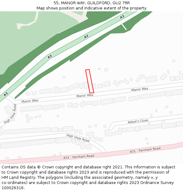 55, MANOR WAY, GUILDFORD, GU2 7RR: Location map and indicative extent of plot