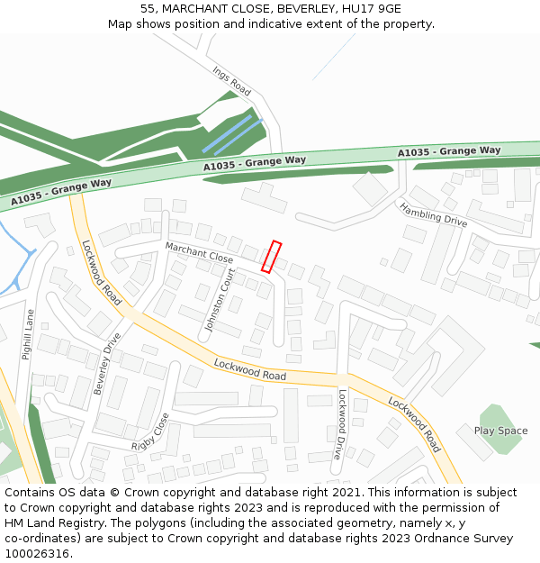 55, MARCHANT CLOSE, BEVERLEY, HU17 9GE: Location map and indicative extent of plot