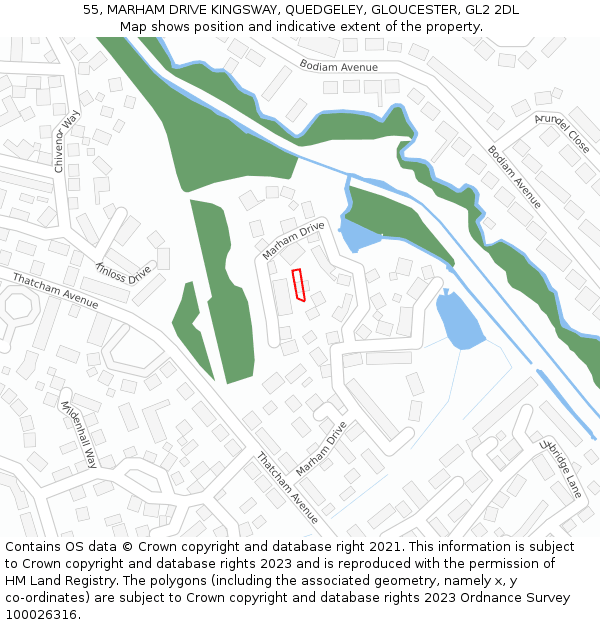 55, MARHAM DRIVE KINGSWAY, QUEDGELEY, GLOUCESTER, GL2 2DL: Location map and indicative extent of plot