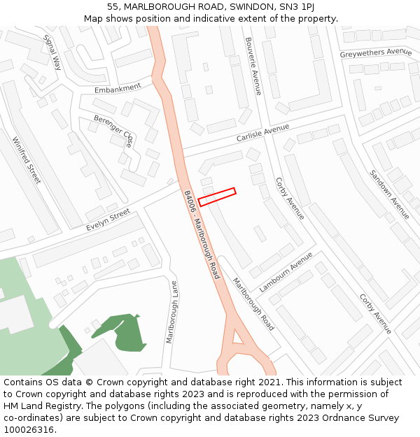 55, MARLBOROUGH ROAD, SWINDON, SN3 1PJ: Location map and indicative extent of plot