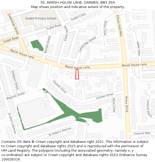 55, MARSH HOUSE LANE, DARWEN, BB3 3SA: Location map and indicative extent of plot