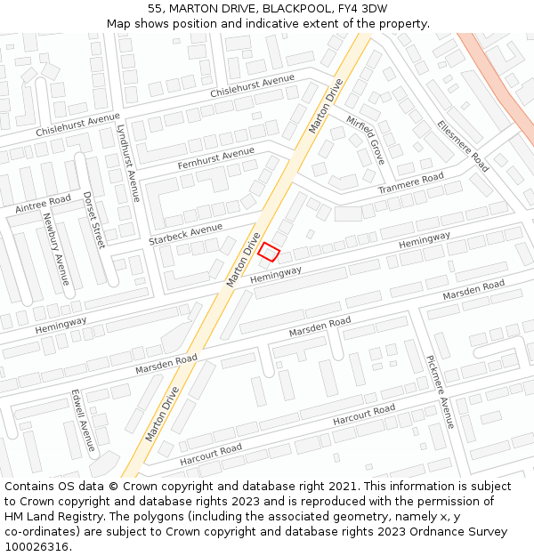 55, MARTON DRIVE, BLACKPOOL, FY4 3DW: Location map and indicative extent of plot