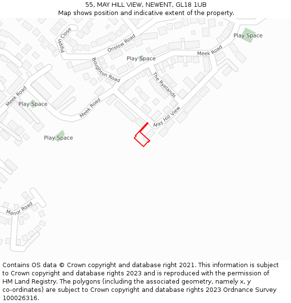 55, MAY HILL VIEW, NEWENT, GL18 1UB: Location map and indicative extent of plot
