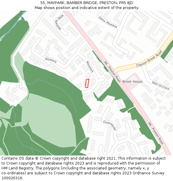 55, MAYPARK, BAMBER BRIDGE, PRESTON, PR5 8JD: Location map and indicative extent of plot