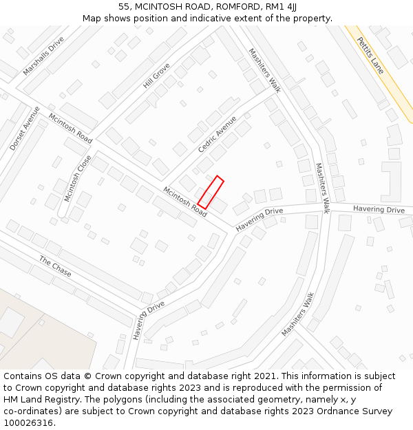 55, MCINTOSH ROAD, ROMFORD, RM1 4JJ: Location map and indicative extent of plot