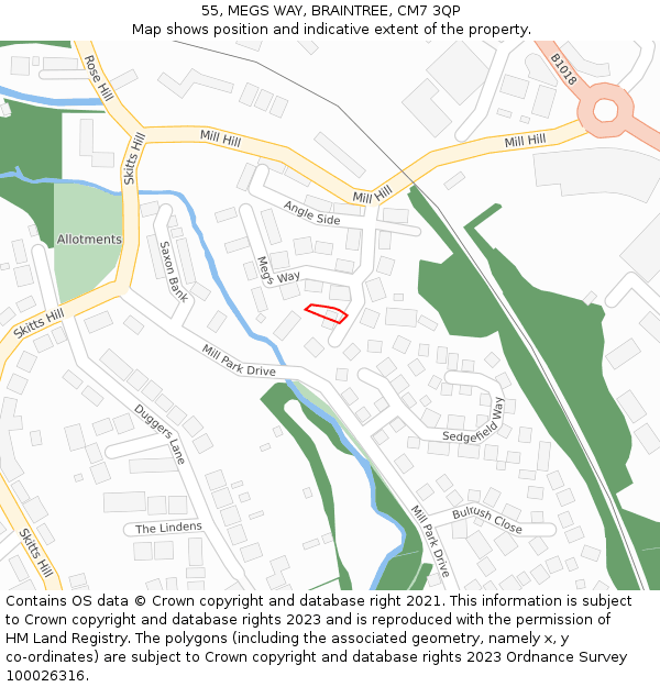 55, MEGS WAY, BRAINTREE, CM7 3QP: Location map and indicative extent of plot