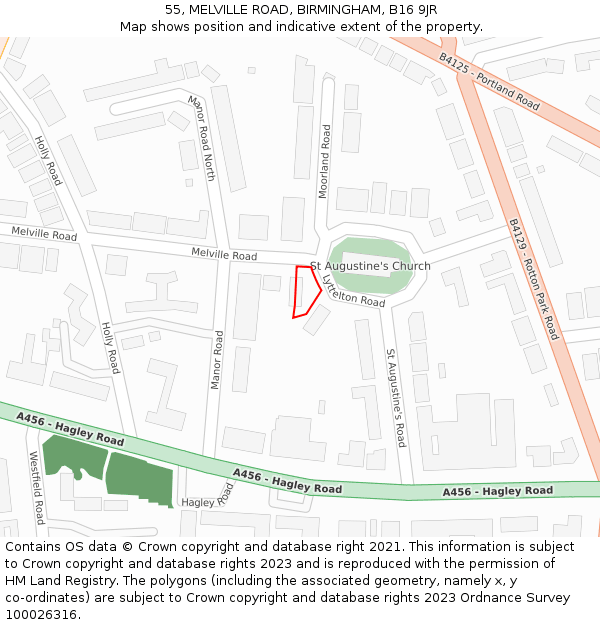 55, MELVILLE ROAD, BIRMINGHAM, B16 9JR: Location map and indicative extent of plot