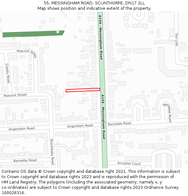 55, MESSINGHAM ROAD, SCUNTHORPE, DN17 2LL: Location map and indicative extent of plot